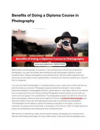 Benefits of Doing a Diploma Course in Photography