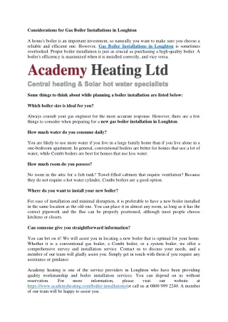 Considerations for Gas Boiler Installations in Loughton