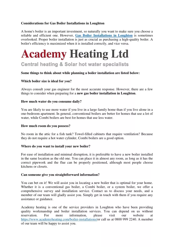 considerations for gas boiler installations