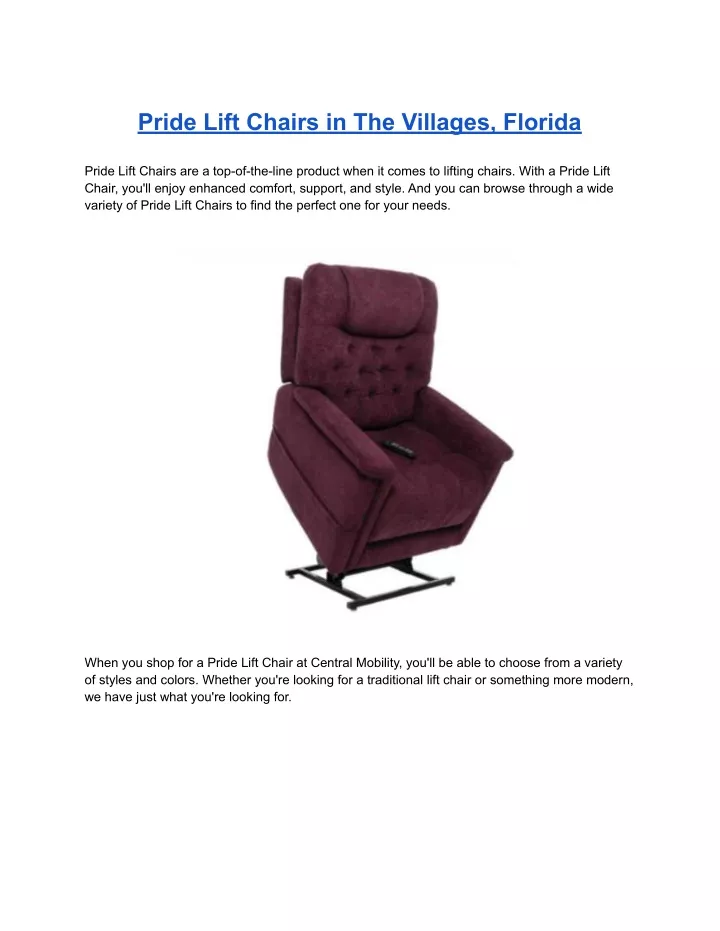 pride lift chairs in the villages florida