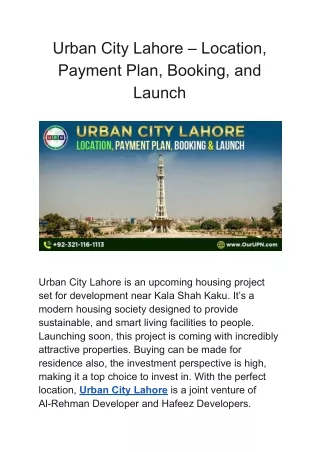 urban city lahore location payment plan booking
