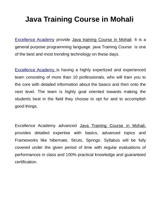 java training course in Mohali