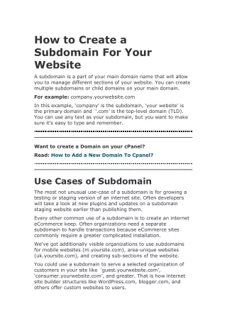 how to create a subdomain for your website