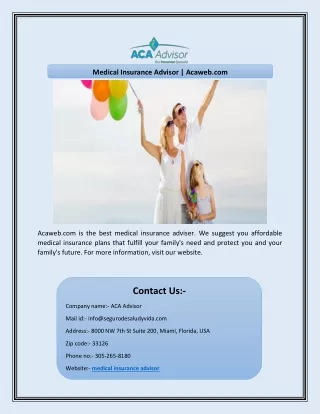 medical insurance advisor acaweb com