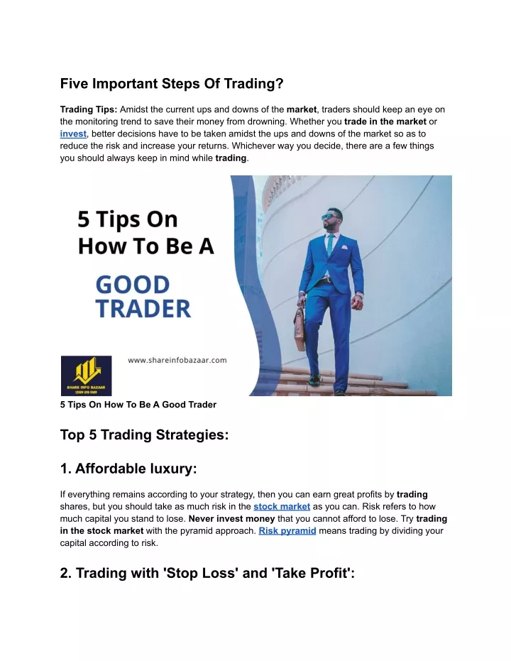 five important steps of trading