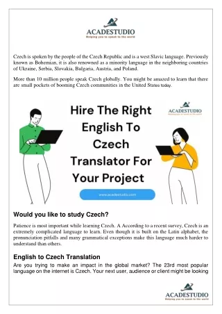 czech is spoken by the people of the czech