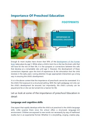 Importance Of Preschool Education