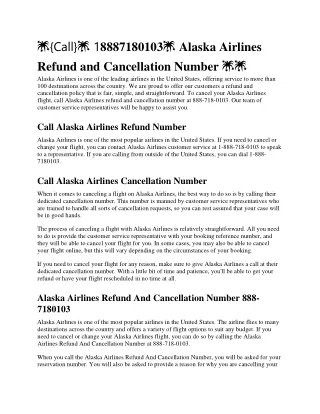 {Call} Alaska Airlines  18887180103 Refund and Cancelation Number