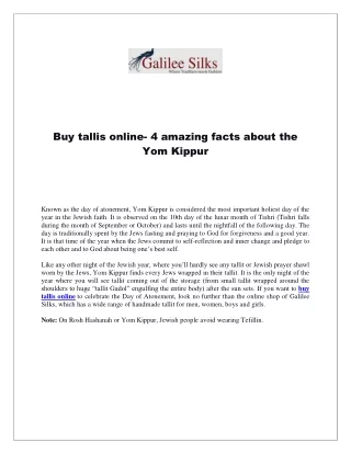Buy tallis online- 4 amazing facts about the Yom Kippur