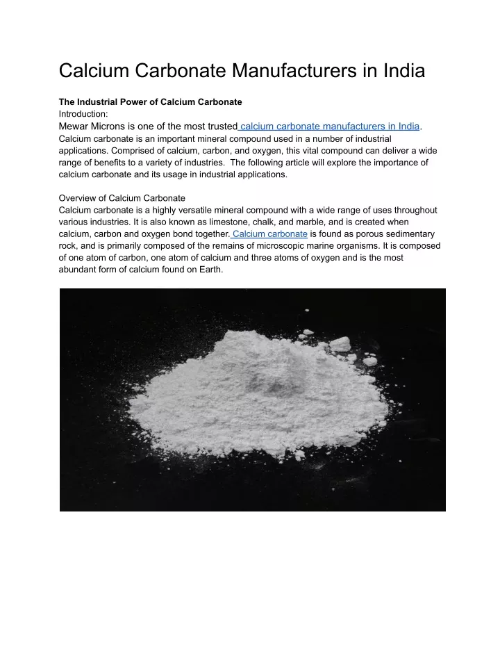 calcium carbonate manufacturers in india