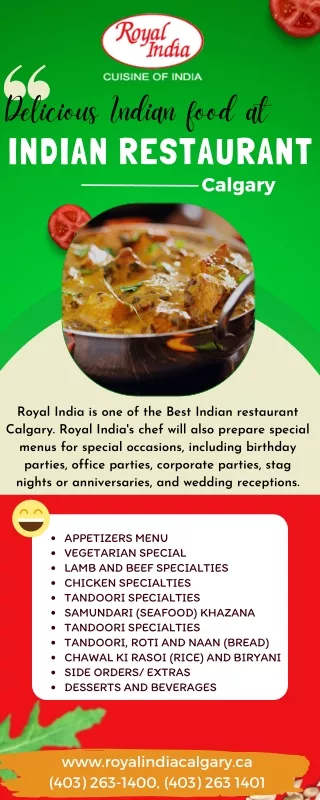 Indian restaurant Calgary-Royal India