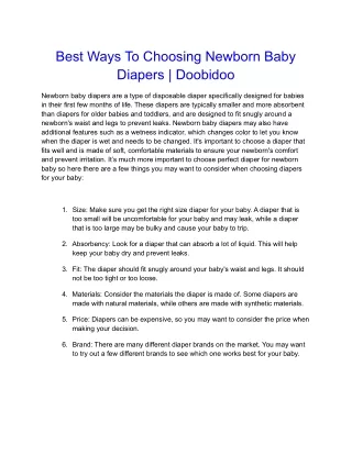 Best Ways To Choosing Newborn Baby Diapers  Doobidoo