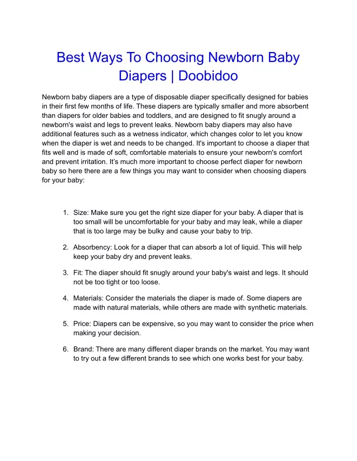 best ways to choosing newborn baby diapers