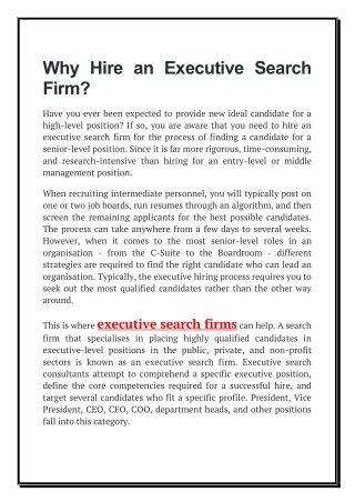 Why Hire an Executive Search Firm?