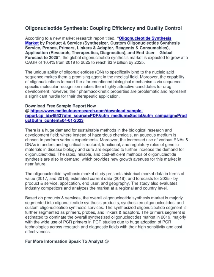 oligonucleotide synthesis coupling efficiency