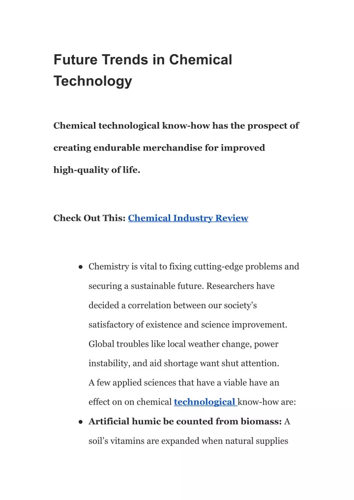 future trends in chemical technology