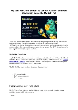 my defi pet clone script to launch