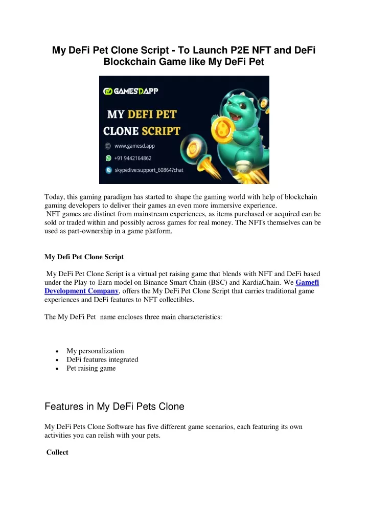 my defi pet clone script to launch