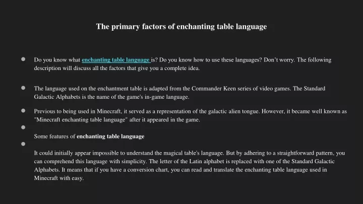 the primary factors of enchanting table language