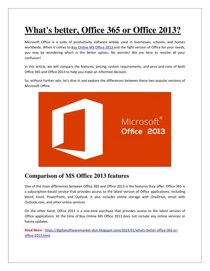 what s better office 365 or office 2013