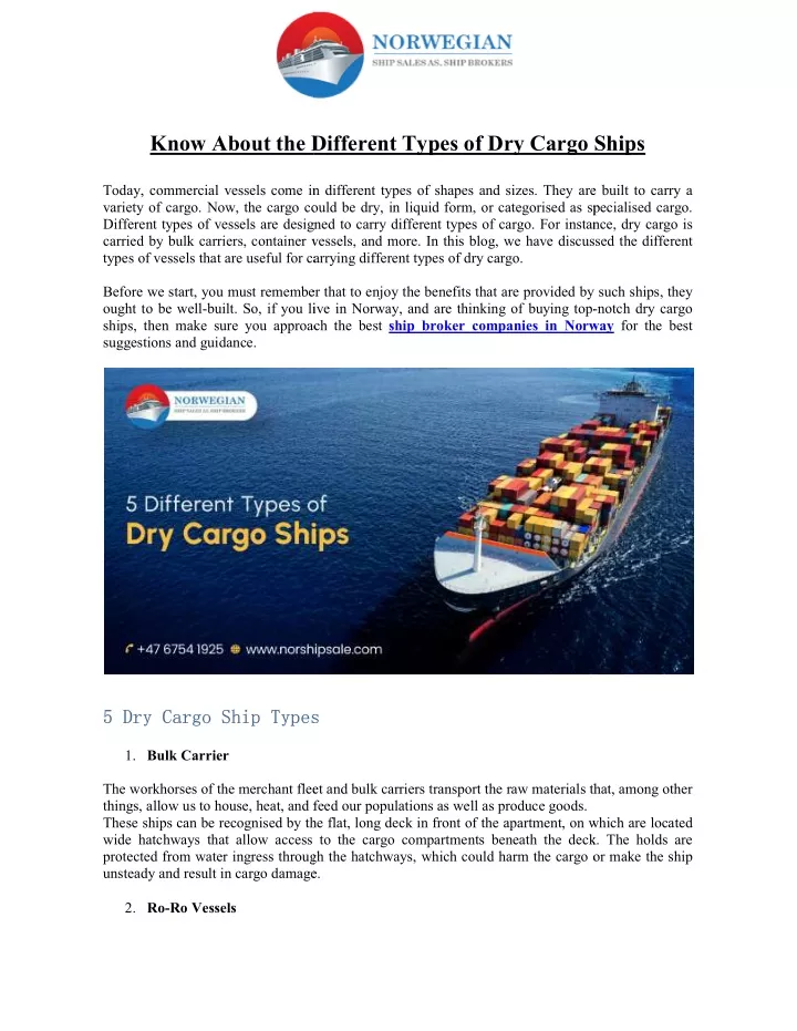 know about the different types of dry cargo ships