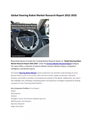 global steering robot market research report 2022