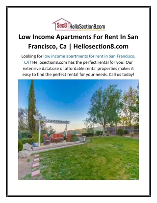 Low Income Apartments For Rent In San Francisco, Ca  Hellosection8.com