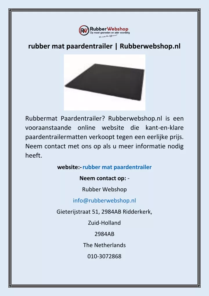 rubber mat paardentrailer rubberwebshop nl