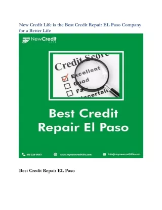New Credit Life is the Best Credit Repair EL Paso Company for a Better Life