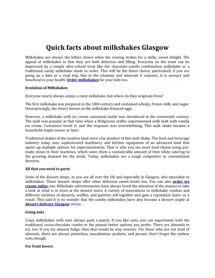 quick facts about milkshakes glasgow