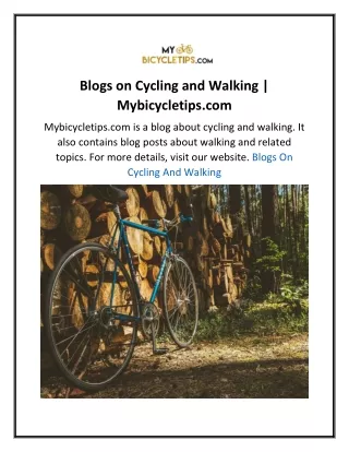 Blogs on Cycling and Walking  Mybicycletips.com