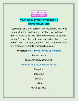 Matrimony Profile by Religion | Humandtum.com