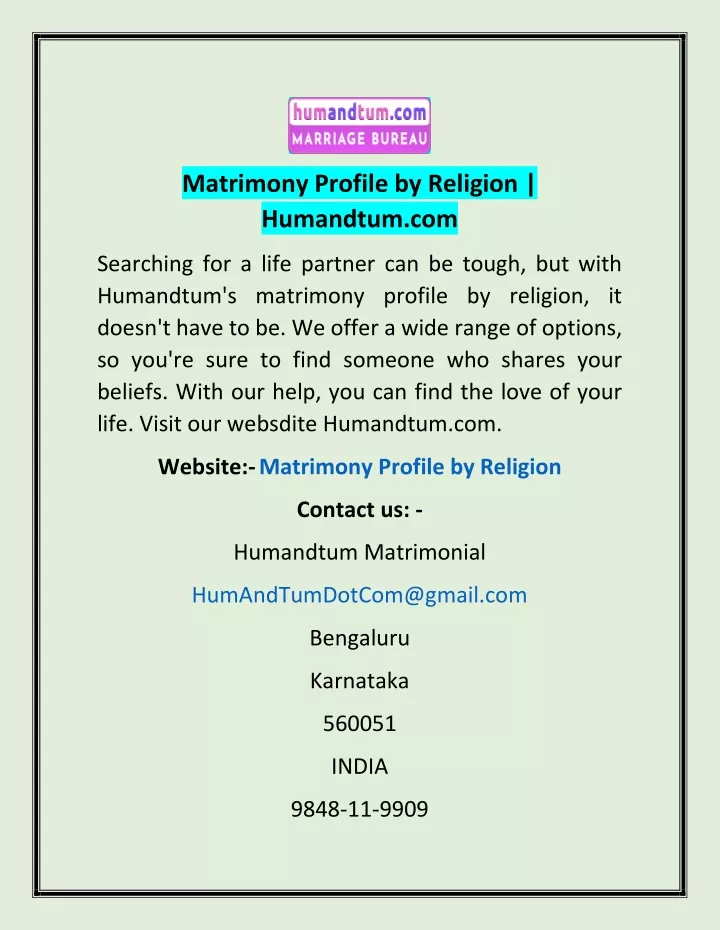matrimony profile by religion humandtum com