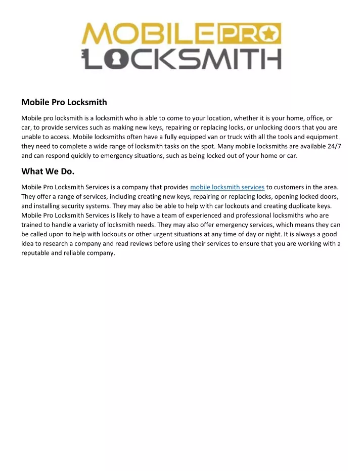 mobile pro locksmith