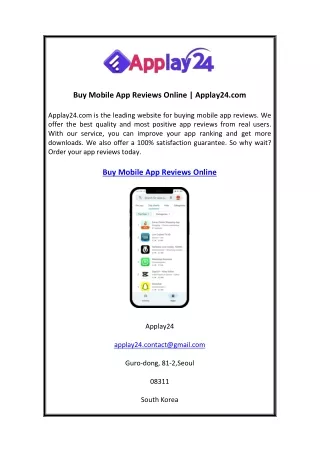 Buy Mobile App Reviews Online Applay24.com