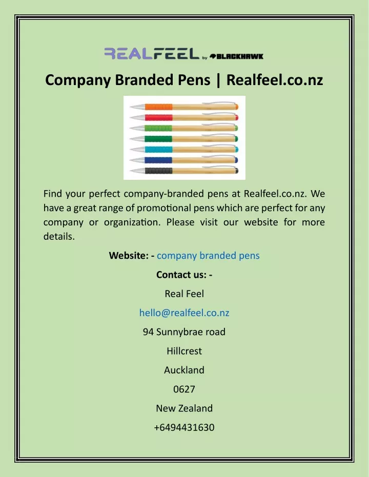 company branded pens realfeel co nz