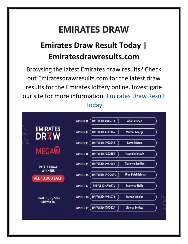 emirates draw result today emiratesdrawresults com