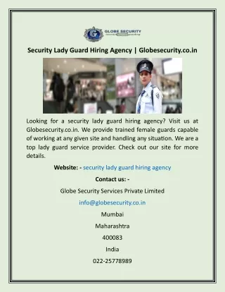 Security Lady Guard Hiring Agency  Globesecurity.co.in