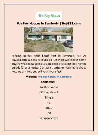 We Buy Houses in Seminole | Buy813.com