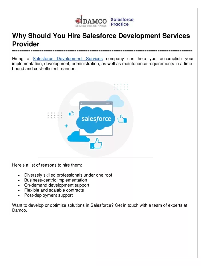 why should you hire salesforce development