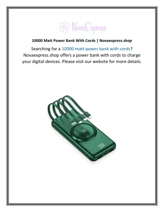 10000 Matt Power Bank With Cords  Novaexpress.shop