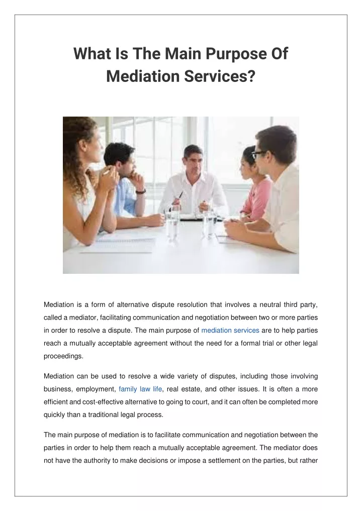 what is the main purpose of mediation services