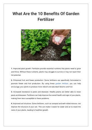 what are the 10 benefits of garden fertilizer