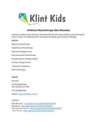 childrens physiotherapy glen waverley