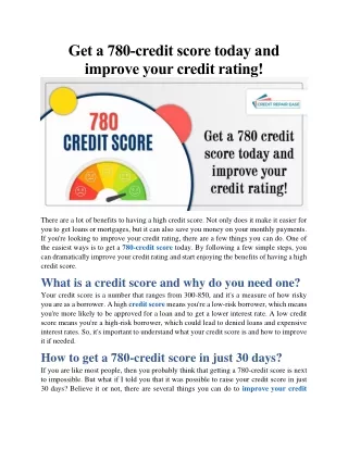 Get a 780-credit score today and improve your credit rating!
