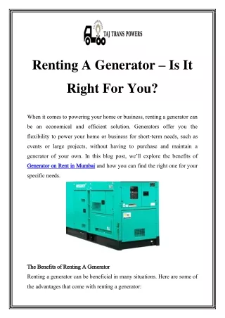 renting a generator is it