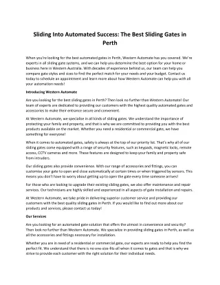 Sliding Into Automated Success The Best Sliding Gates in Perth
