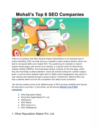 Mohali's Top 6 SEO Companies