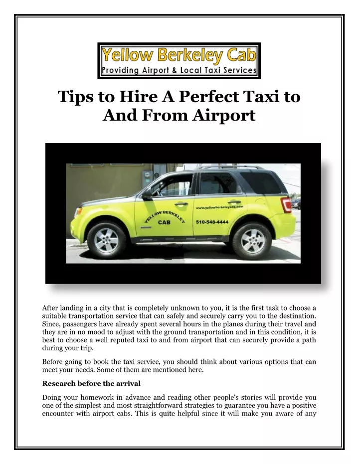 tips to hire a perfect taxi to and from airport