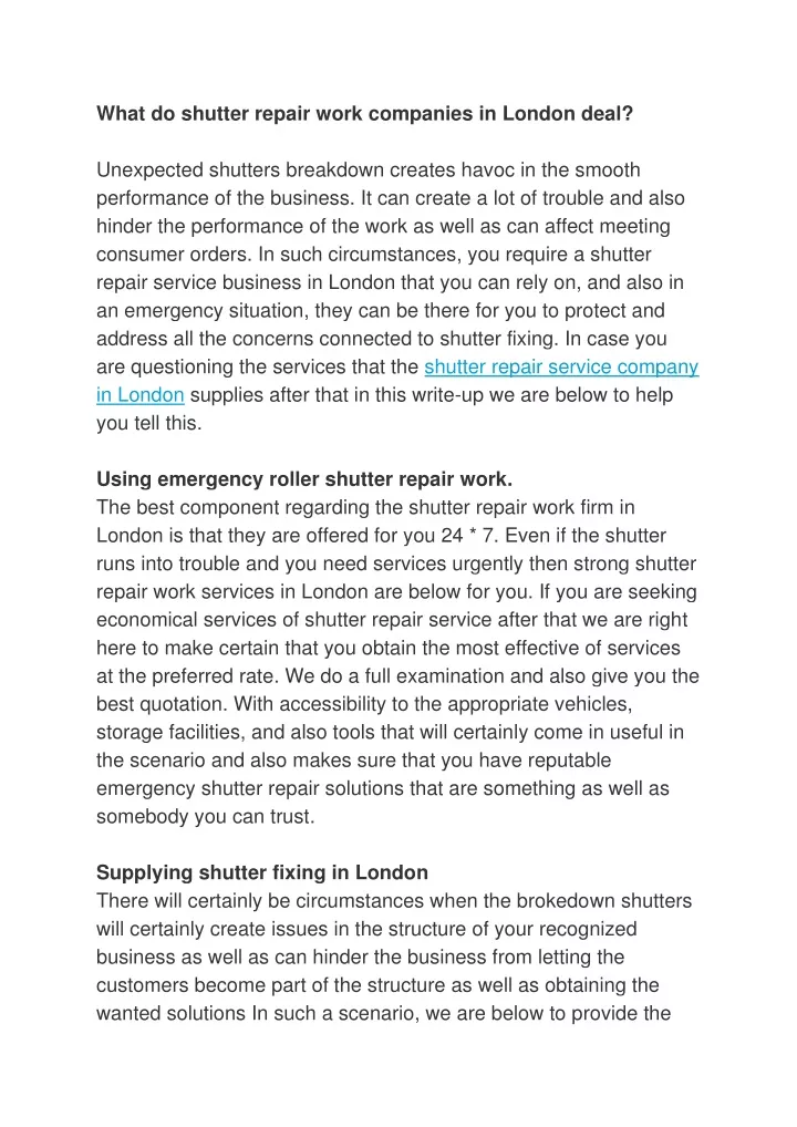 what do shutter repair work companies in london